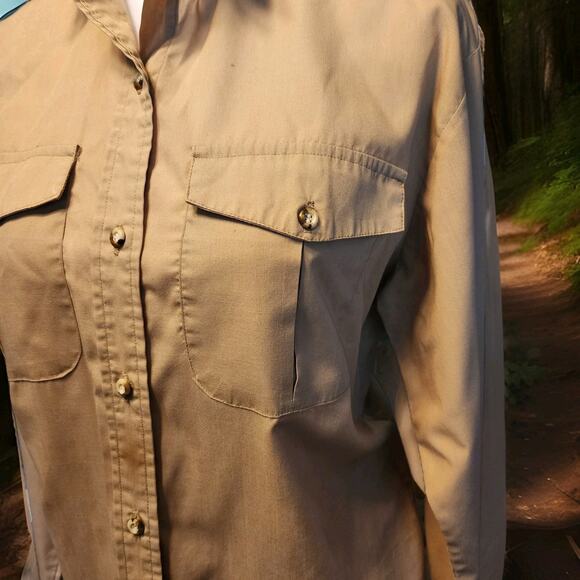 Movie Star Brand Tan Button Down Safari Style Camp Shirt L/S Junior's Size 9 - Picture 4 of 7